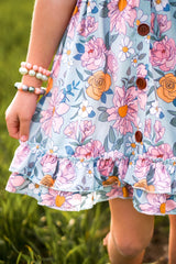 Buttoned Floral Ruffle Dress by Abby & Evie