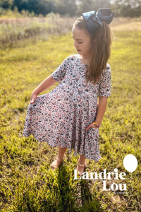 Muted Floral Bamboo Twirl Dress by Landrie Lou