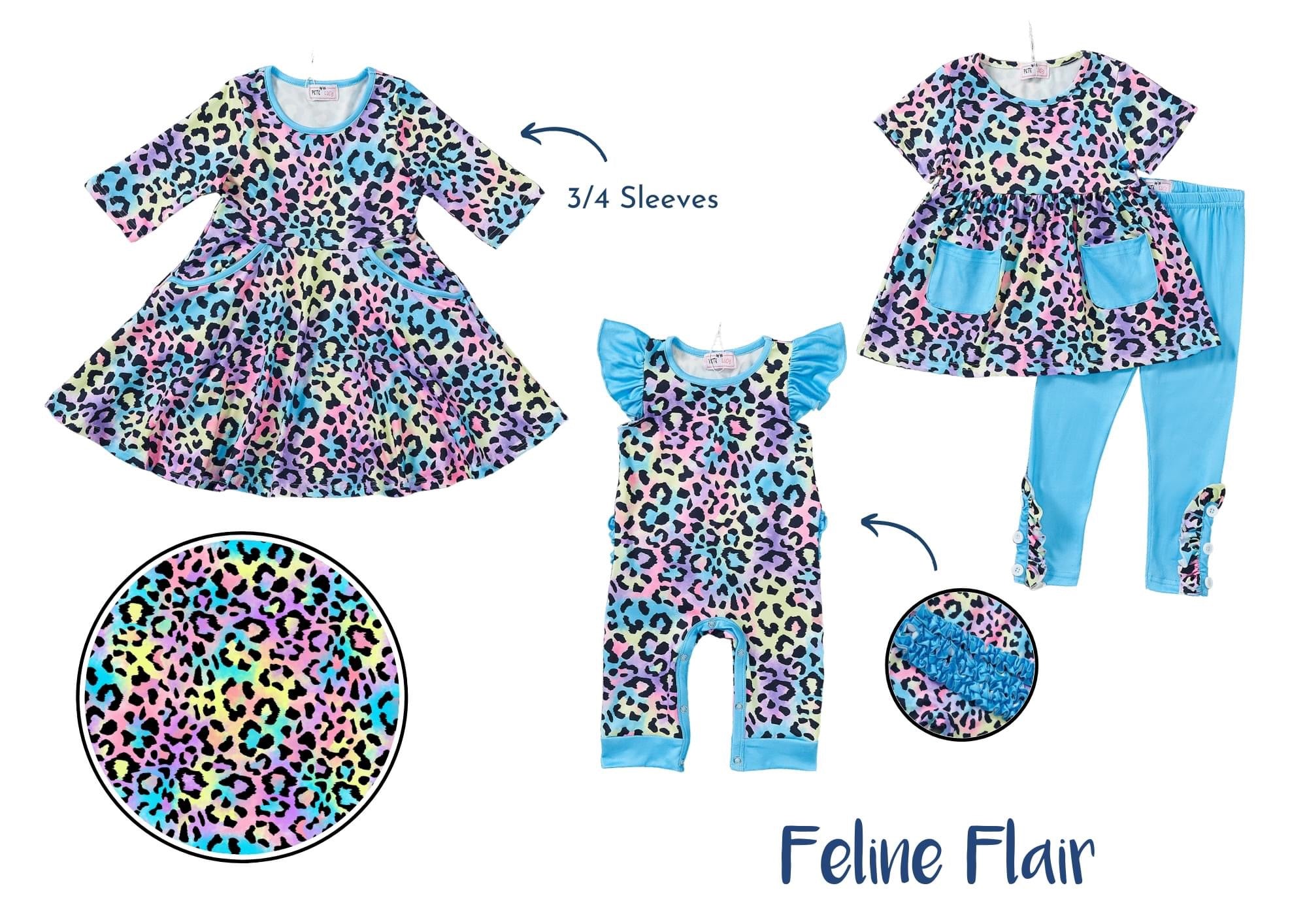 Feline Flair 3/4 Sleeve Dress by Pete and Lucy