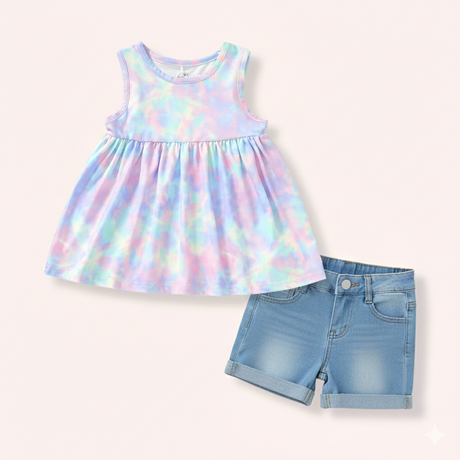Cotton Candy Swirl Denim Shorts Set | Pete + Lucy