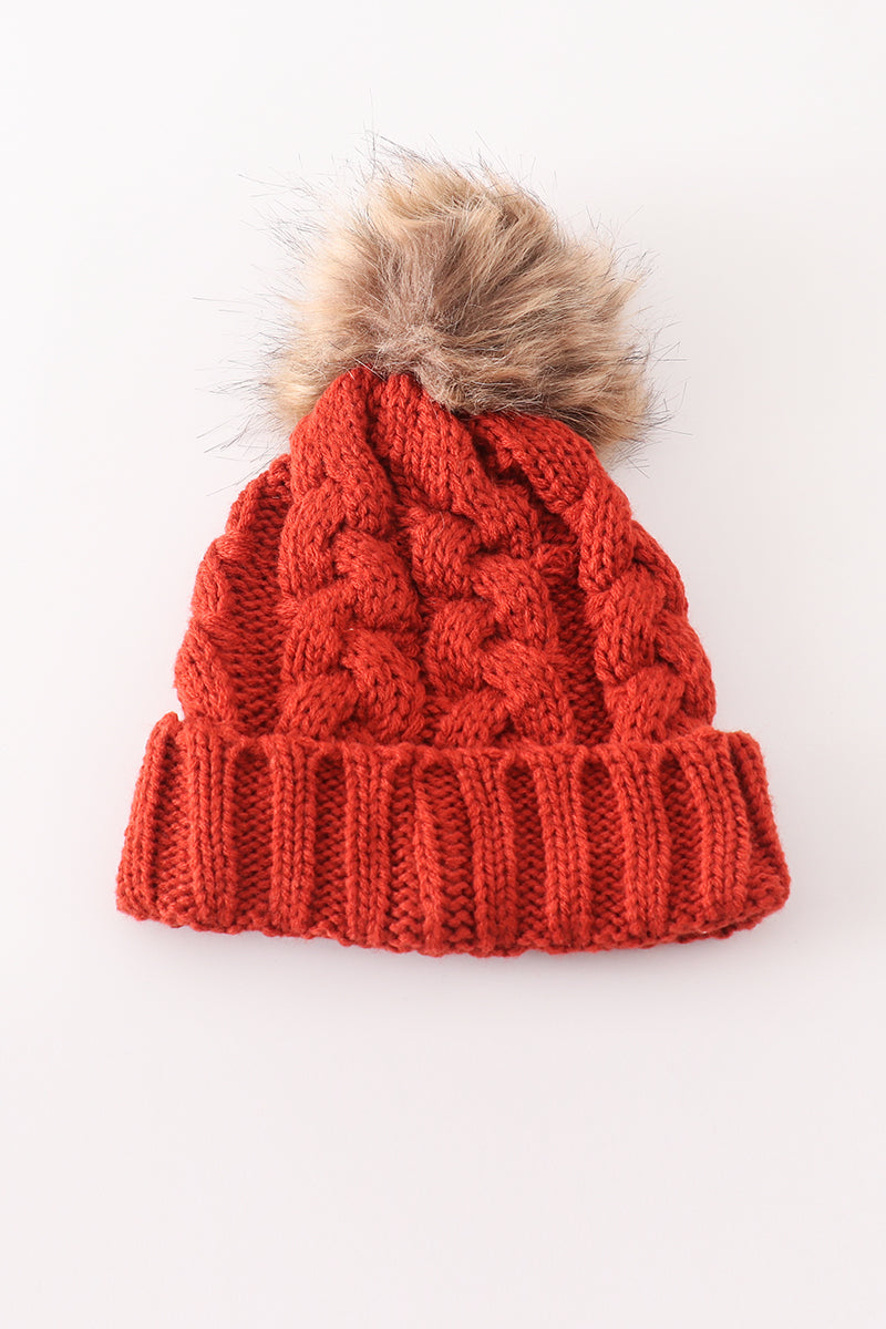 Caramel Cable Knit Pom-Pom Beanie Hats for Baby, Toddlers and Adults by Abby & Evie