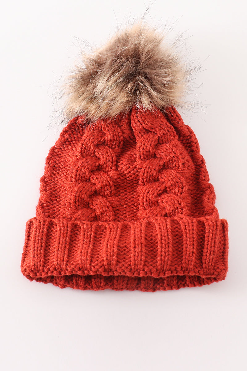 Caramel Cable Knit Pom-Pom Beanie Hats for Baby, Toddlers and Adults by Abby & Evie