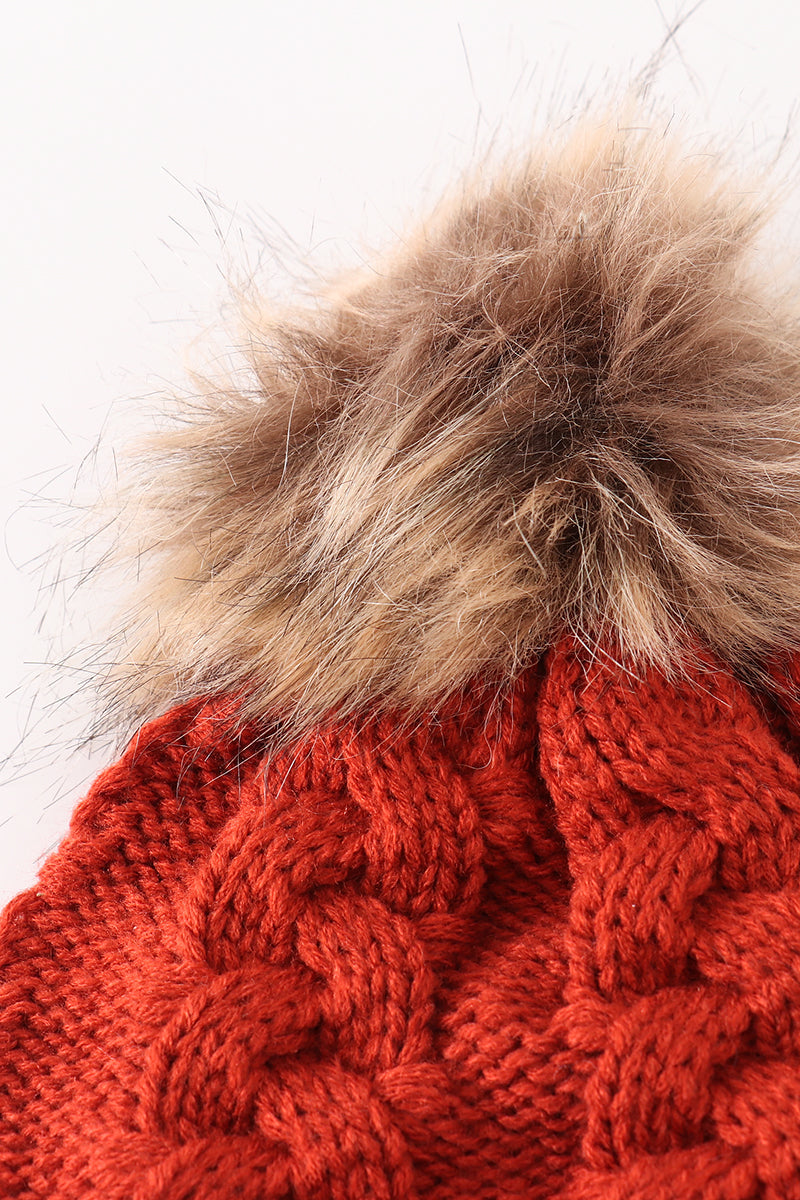 Caramel Cable Knit Pom-Pom Beanie Hats for Baby, Toddlers and Adults by Abby & Evie