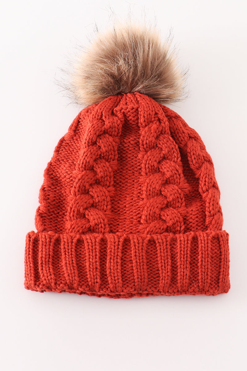 Caramel Cable Knit Pom-Pom Beanie Hats for Baby, Toddlers and Adults by Abby & Evie