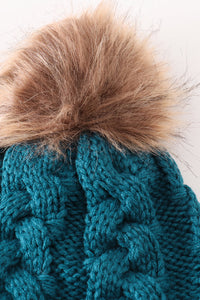 Teal Cable Knit Pom Beanie Hats for Baby, Toddlers and Adults by Honey Bean