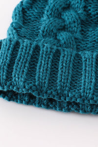 Teal Cable Knit Pom Beanie Hats for Baby, Toddlers and Adults by Honey Bean