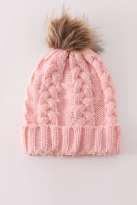 Cozy Pink Cable Knit Pom Beanie Hats for Baby, Toddlers and Adults by Honey Bean