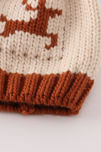 Cozy Beige Reindeer Knit Pom-Pom Beanie Hat by Abby & Evie