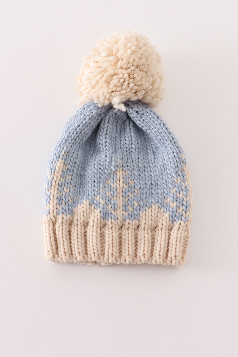 Snowy Blue Christmas Tree Cable Knit Beanie Hat by Abby & Evie