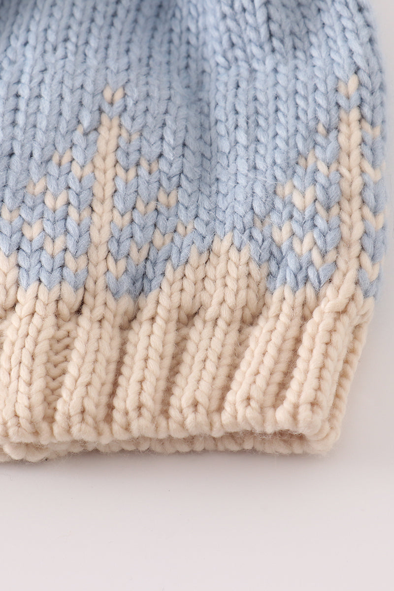 Snowy Blue Christmas Tree Cable Knit Beanie Hat by Abby & Evie