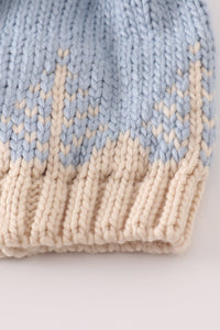 Snowy Blue Christmas Tree Cable Knit Beanie Hat by Abby & Evie