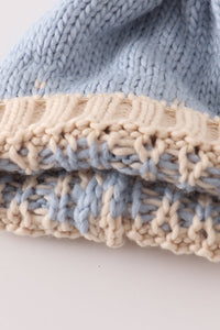 Snowy Blue Christmas Tree Cable Knit Beanie Hat by Abby & Evie