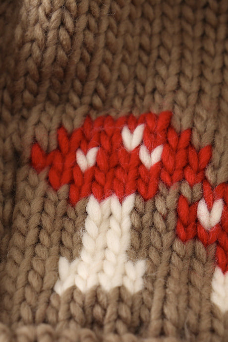 Mushroom Cable Knit Pom Beanie Hat
