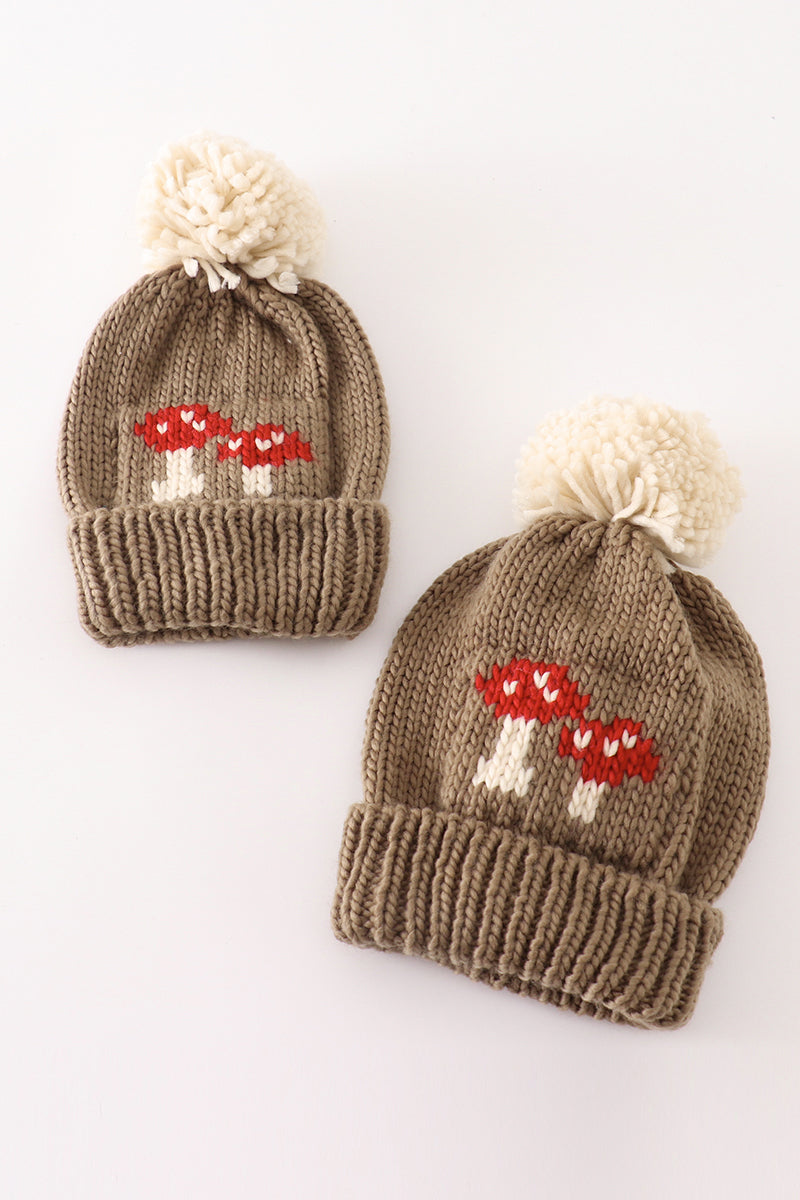 Mushroom Cable Knit Pom Beanie Hat for Baby & Kids