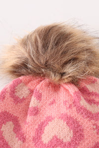 Leopard Pink Knit Pom-Pom Beanie Hat by Abby & Evie