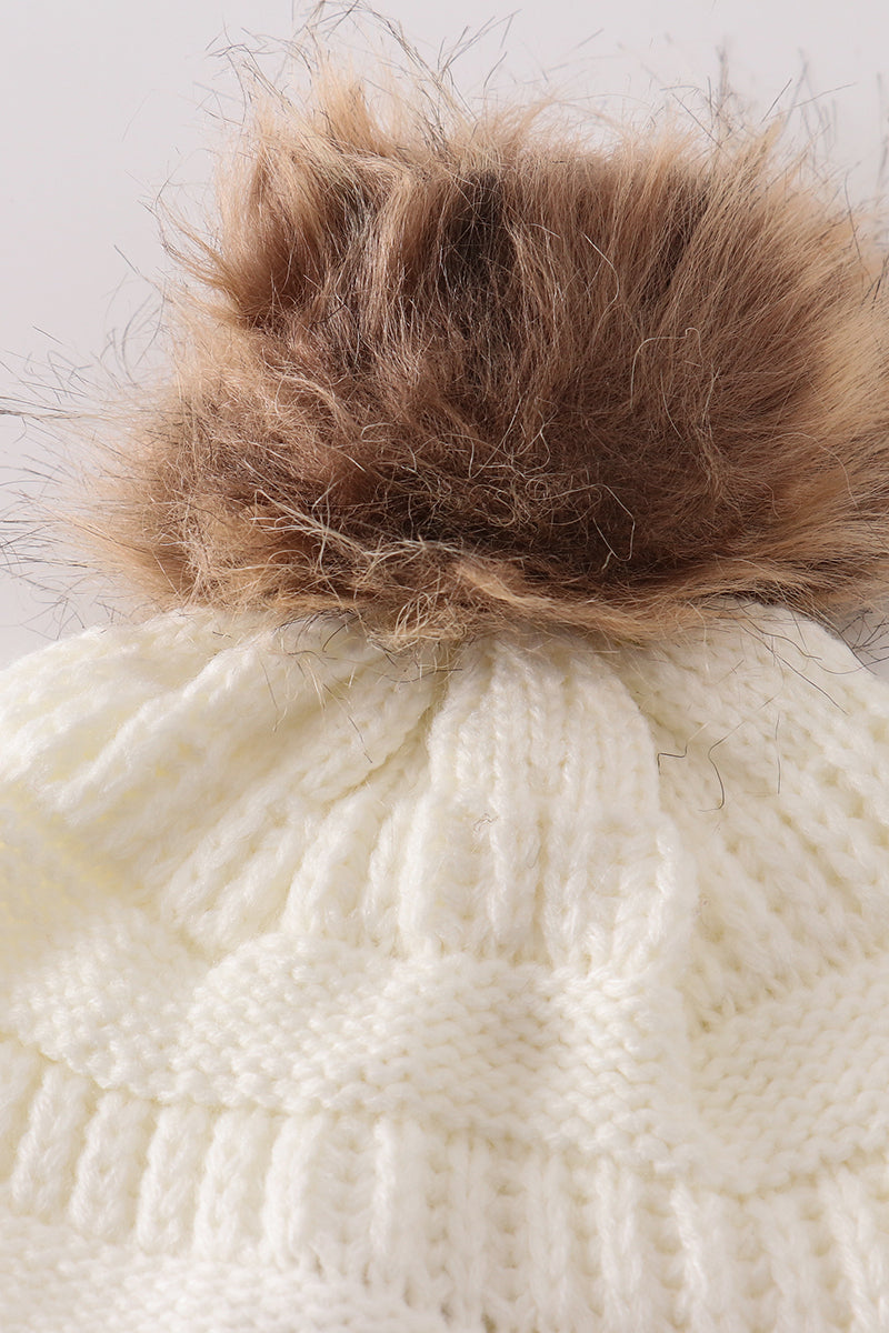 Ivory Cable Knit Pom-Pom Beanie Hat by Abby & Evie