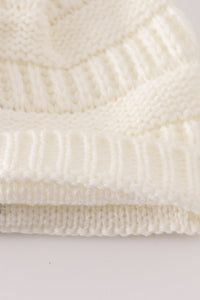 Ivory Cable Knit Pom-Pom Beanie Hat by Abby & Evie