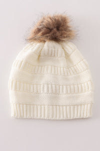 Ivory Cable Knit Pom-Pom Beanie Hat by Abby & Evie