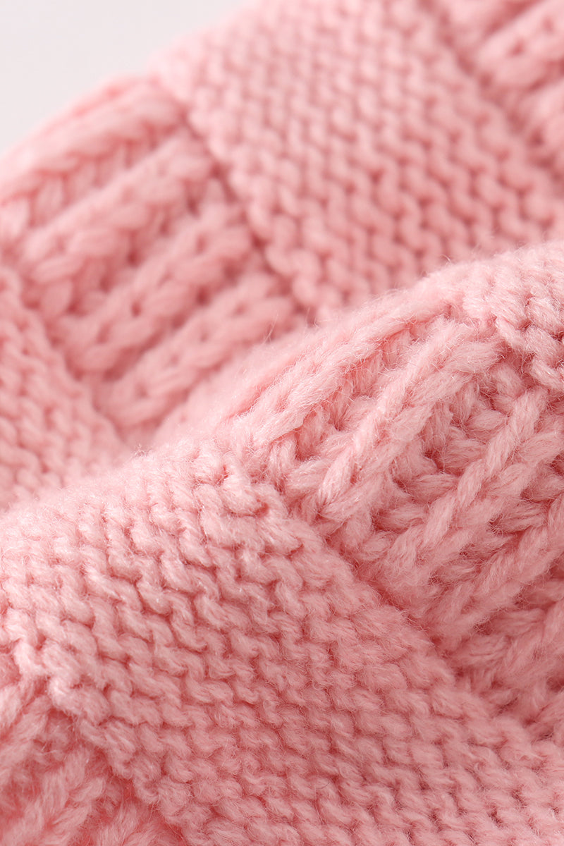 Pink Cable Knit Pom-Pom Beanie Hat by Abby & Evie