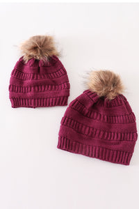 Violet Cable Knit Pom-Pom Beanie Hat by Abby & Evie