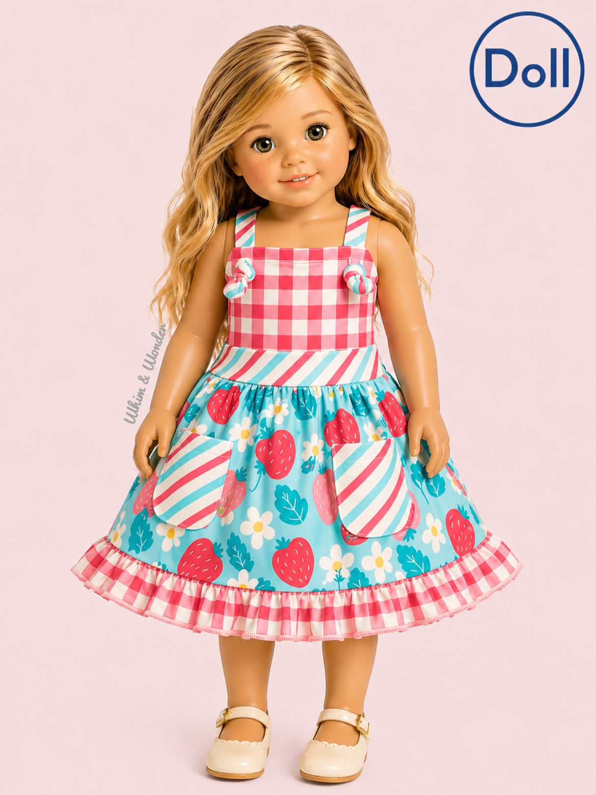 Strawberry Patch Doll Dress for 18" Dolls | Pete + Lucy