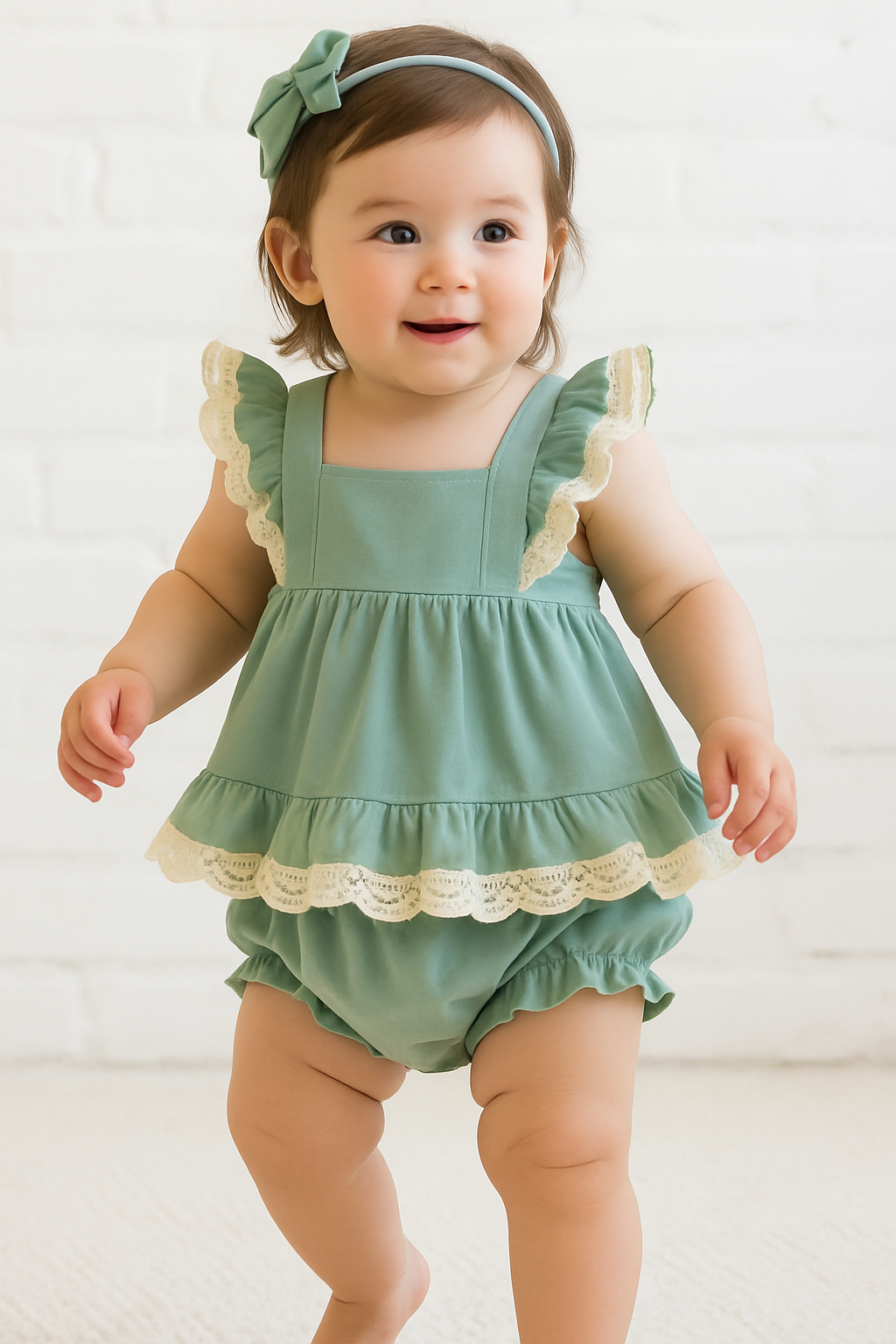 Sweet Sage Ruffle Baby Bloomers Set