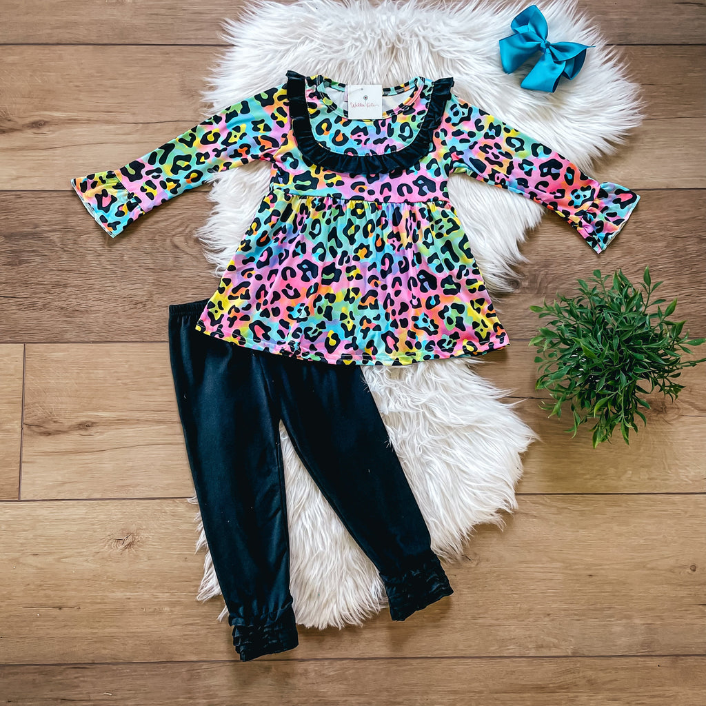 Rainbow Leopard Pants Set by Wellie Kate
