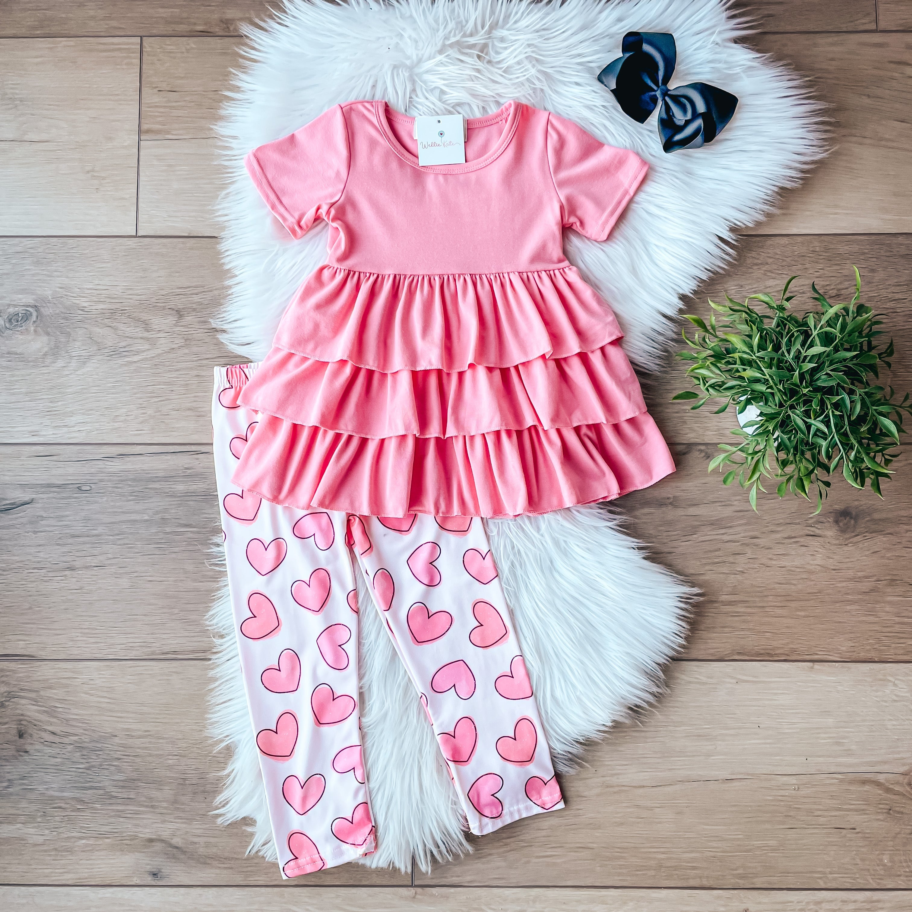 Pink Hearts Pants Set by Wellie Kate