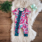 Hot Pink Floral Zip Up Baby Romper | Twocan