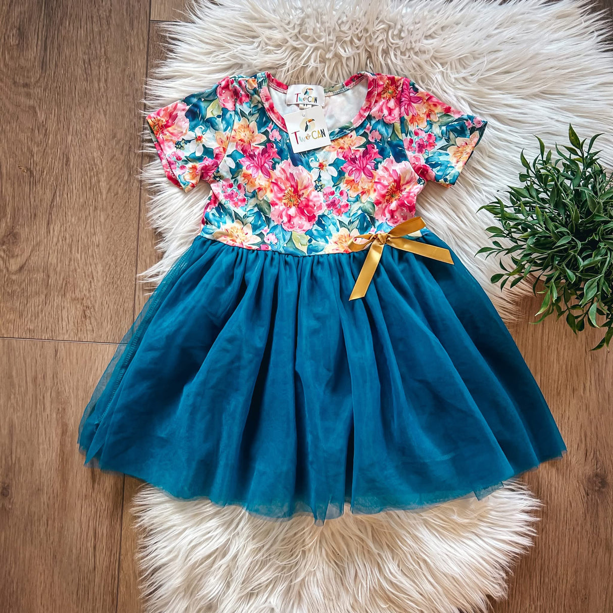 Teal Autumn Blooms Tulle Dress | Twocan