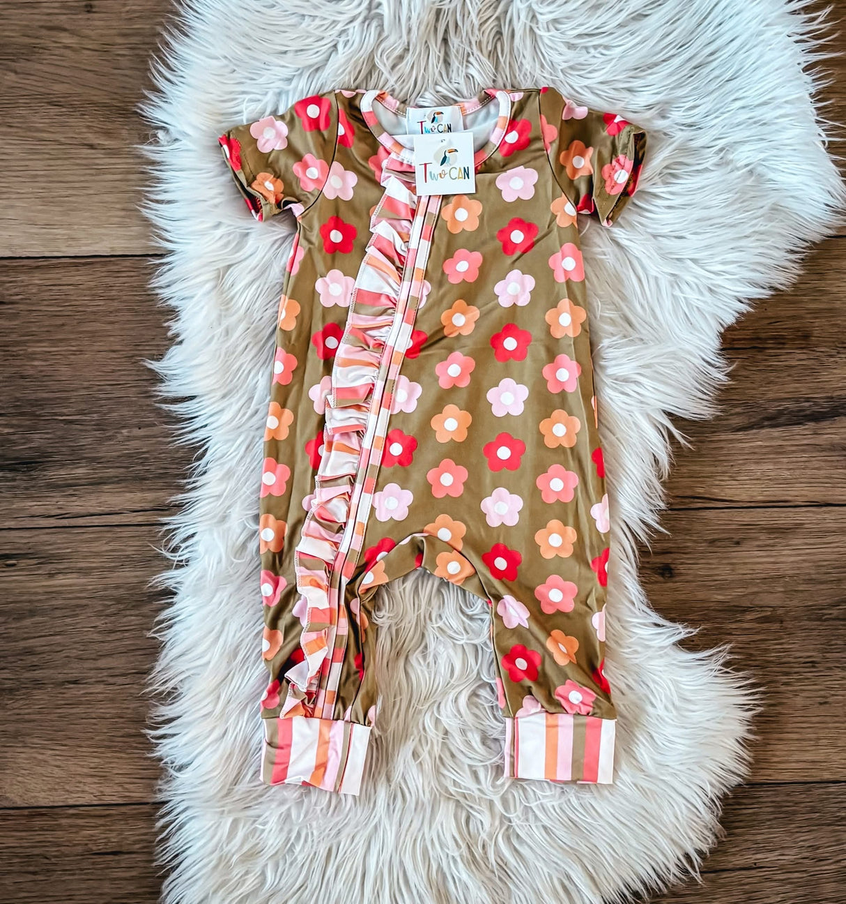 Funky Floral & Stripes Zip Up Baby Romper | Twocan