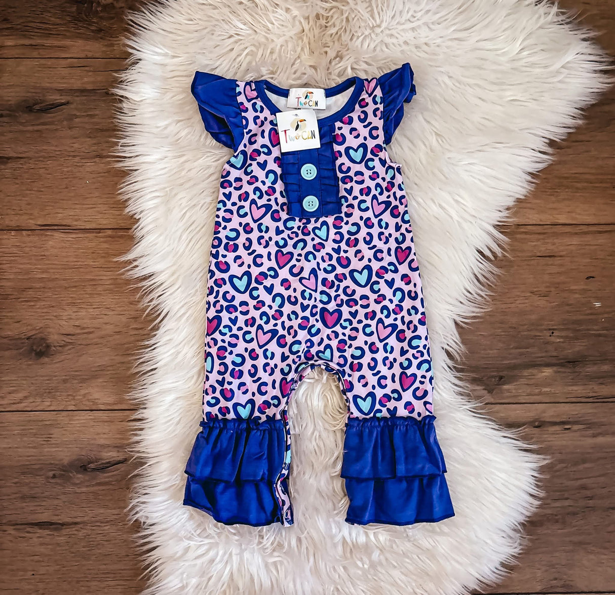 Purple Leopard Hearts Baby Romper | Twocan