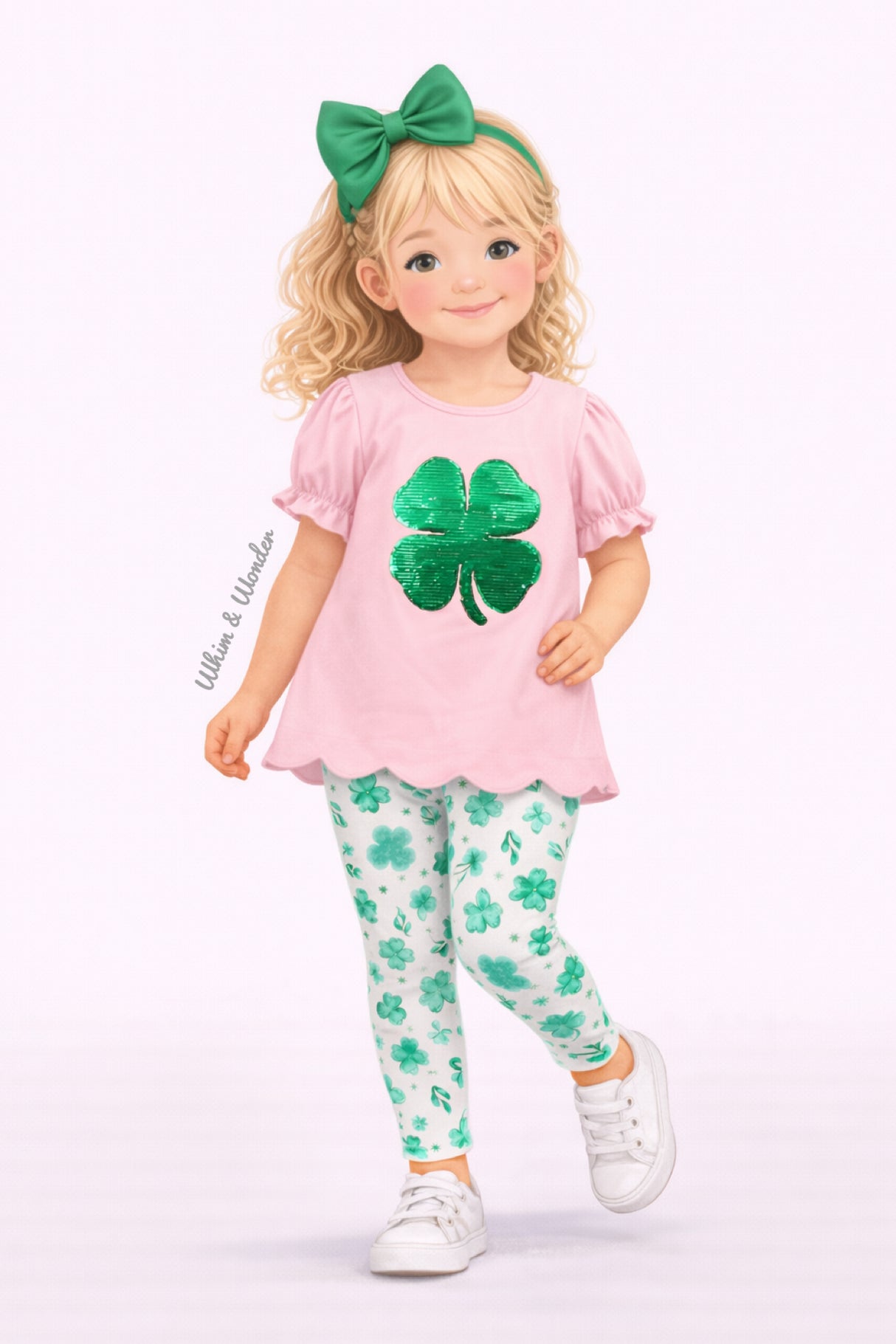 Pink clover glitter pants set