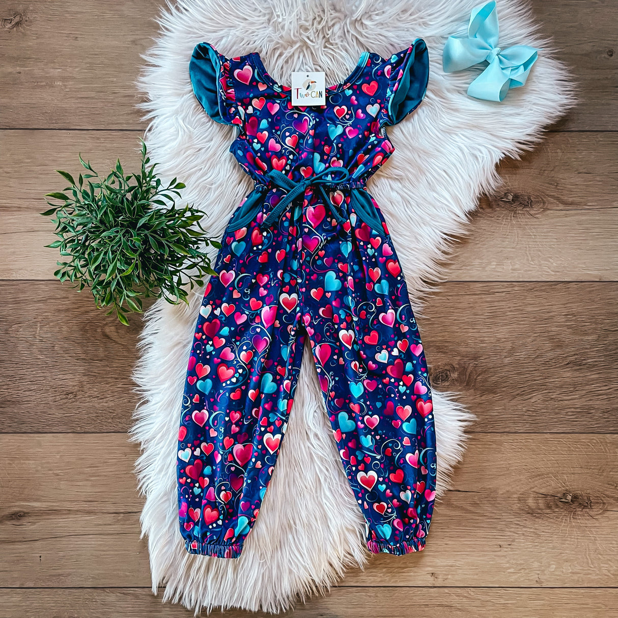 Turquoise Hearts Jumpsuit by Twocan
