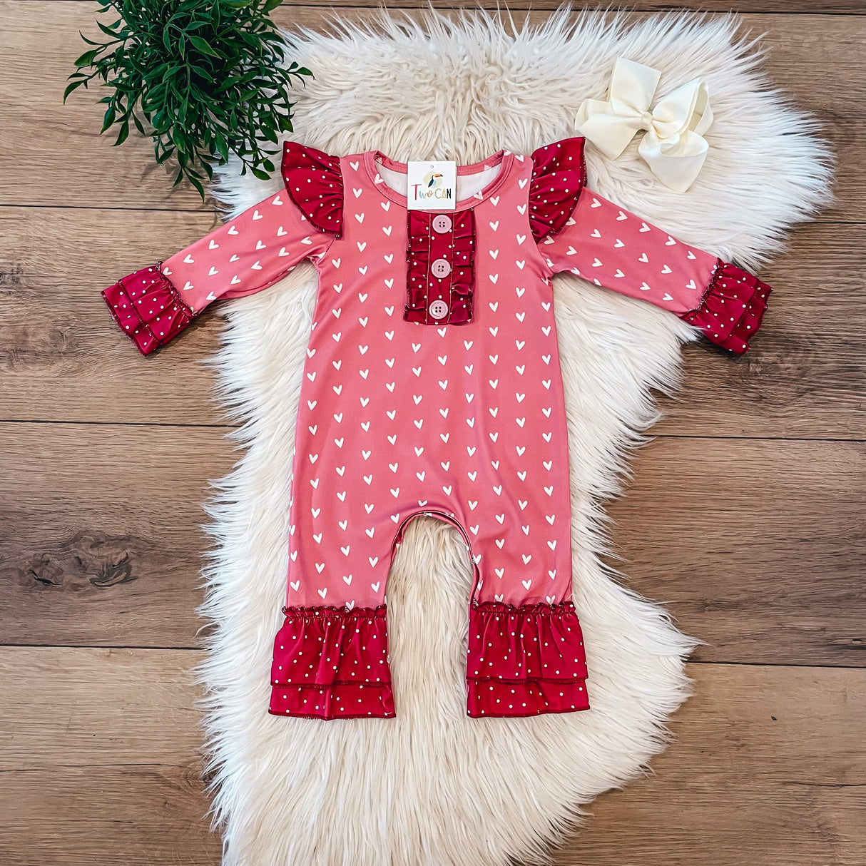 Pink Dainty Hearts Baby Romper by Twocan