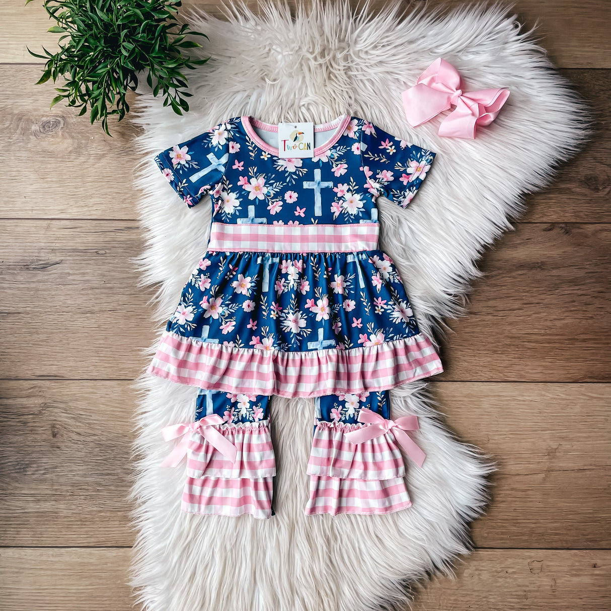 Crosses & Gingham Baby Romper by Twocan
