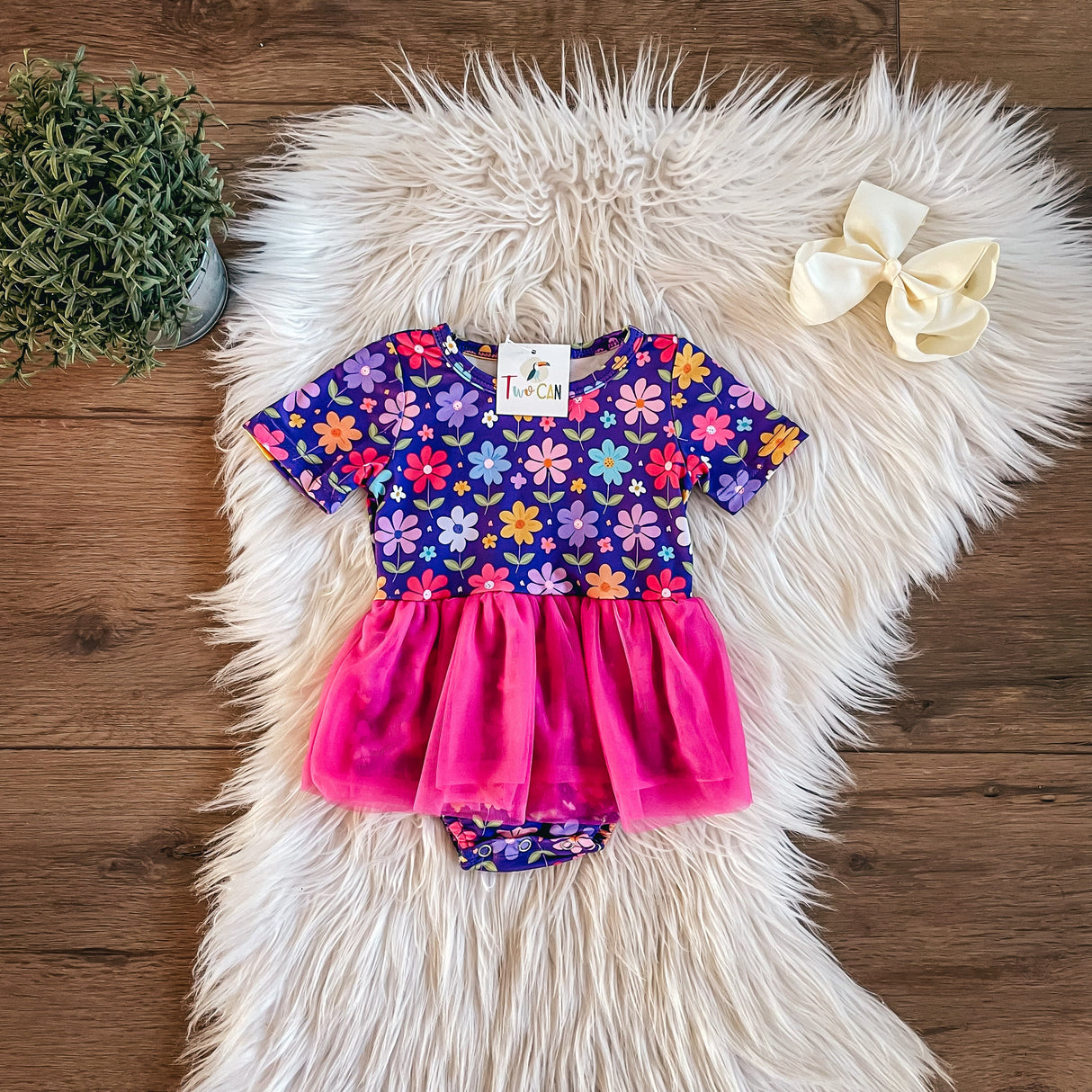 Purple Floral Baby Skirted Romper | TwoCan