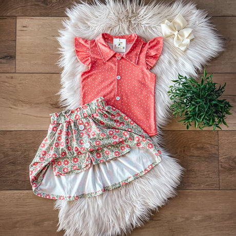 Green & Peach Skort Set by Twocan