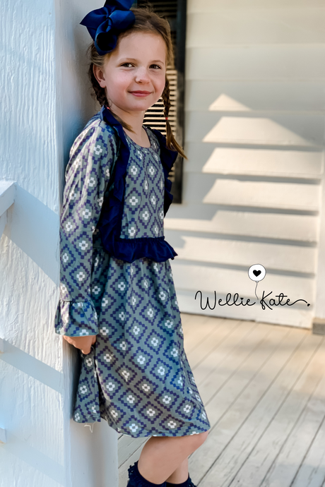 Navy Boho Diamond Dress | Wellie Kate