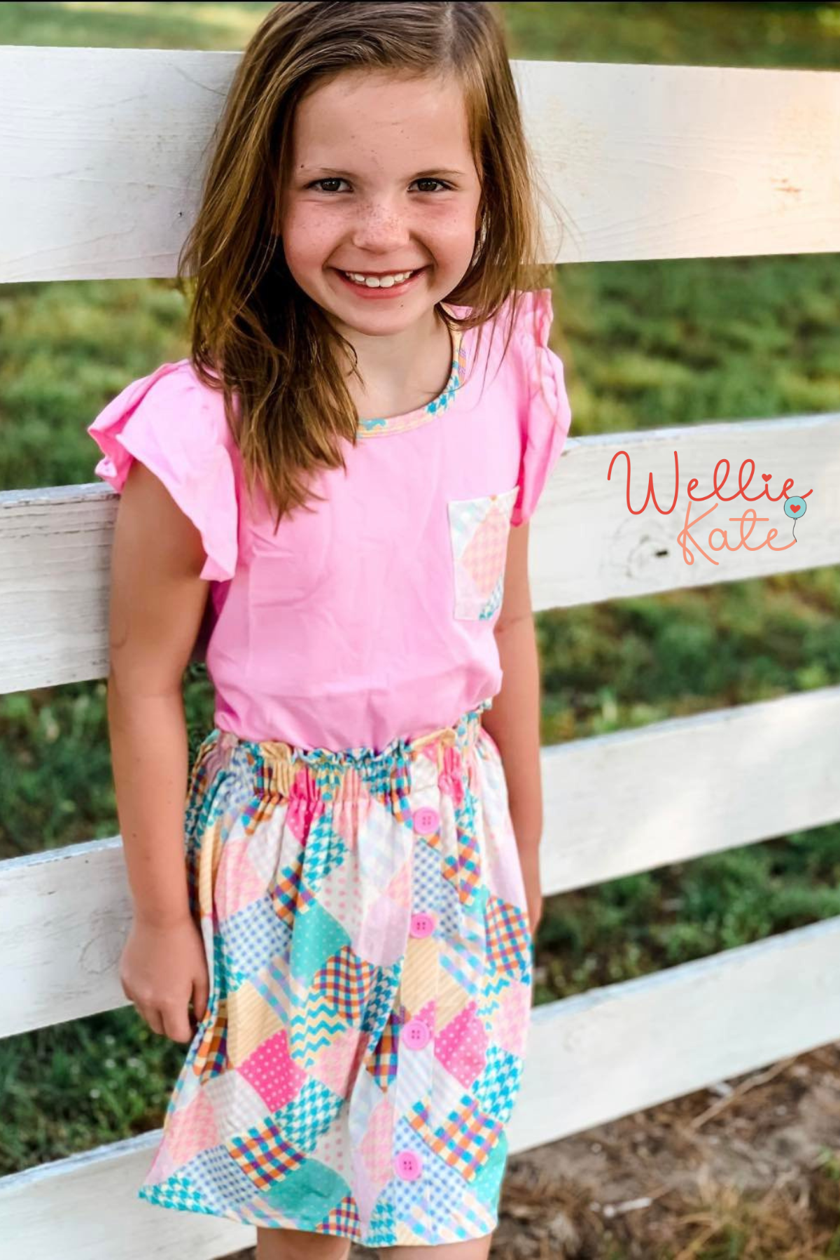 Patchwork & Pink Skirt Set by Wellie Kate