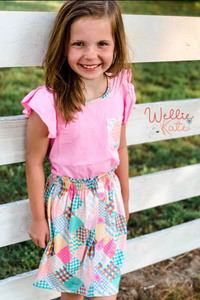Patchwork & Pink Skirt Set by Wellie Kate