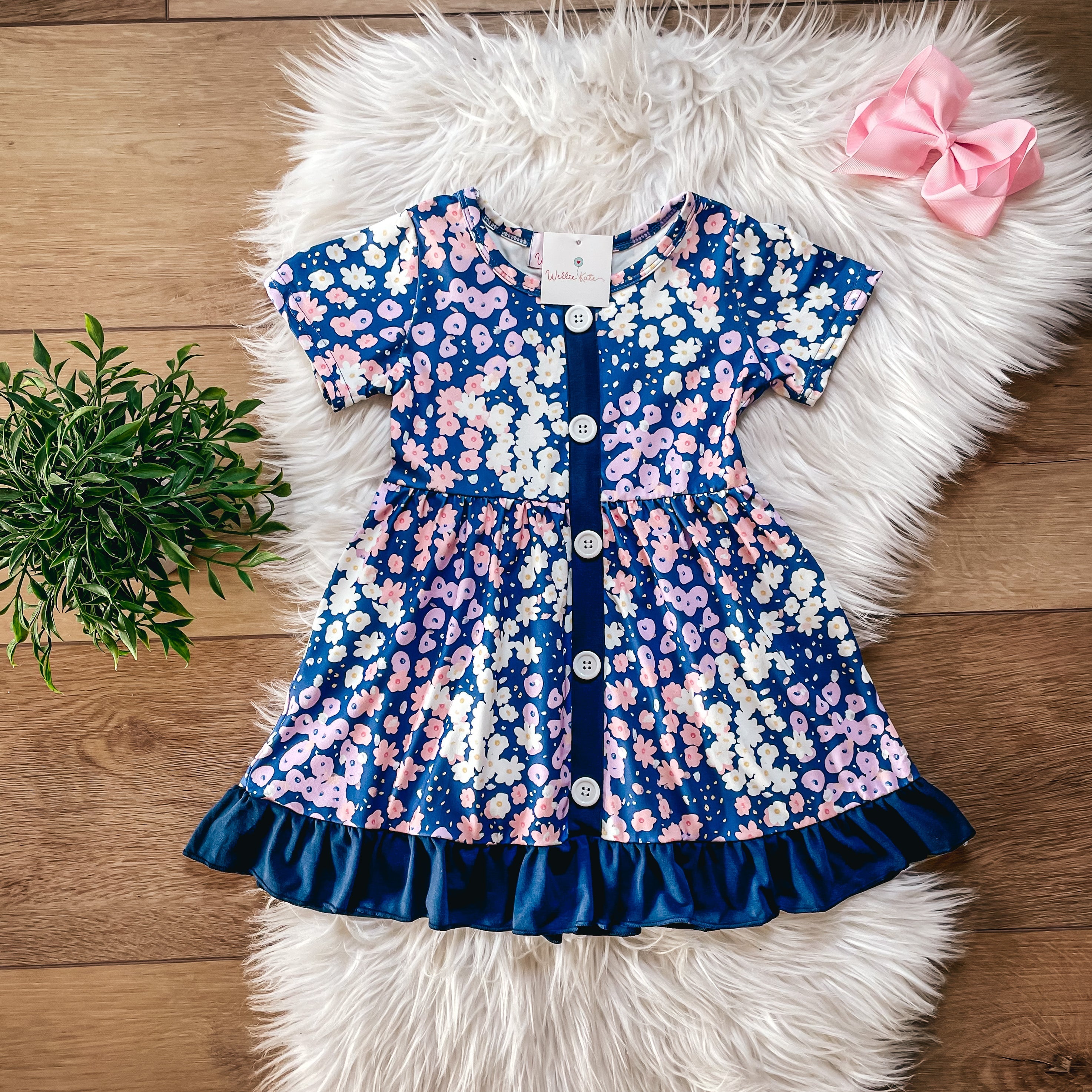 Pink & Navy Blooms Dress by Wellie Kate