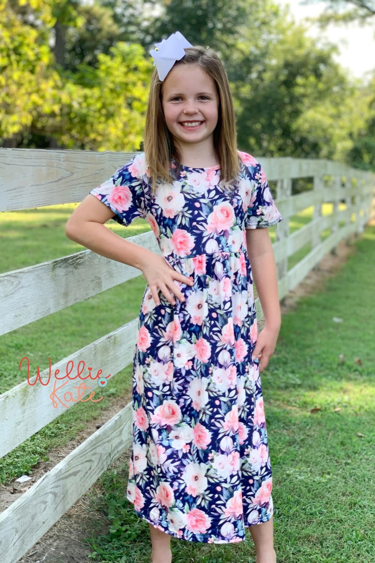 Pink & Navy Rose Dress by Wellie Kate