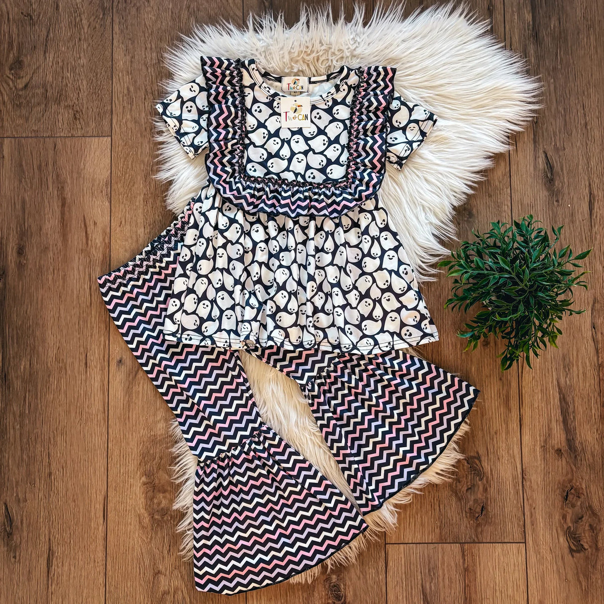 Happy Ghosts Flared Pant Outfit Set by Twocan