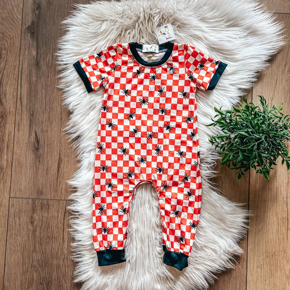 Checkered Spiders Baby Romper | Twocan