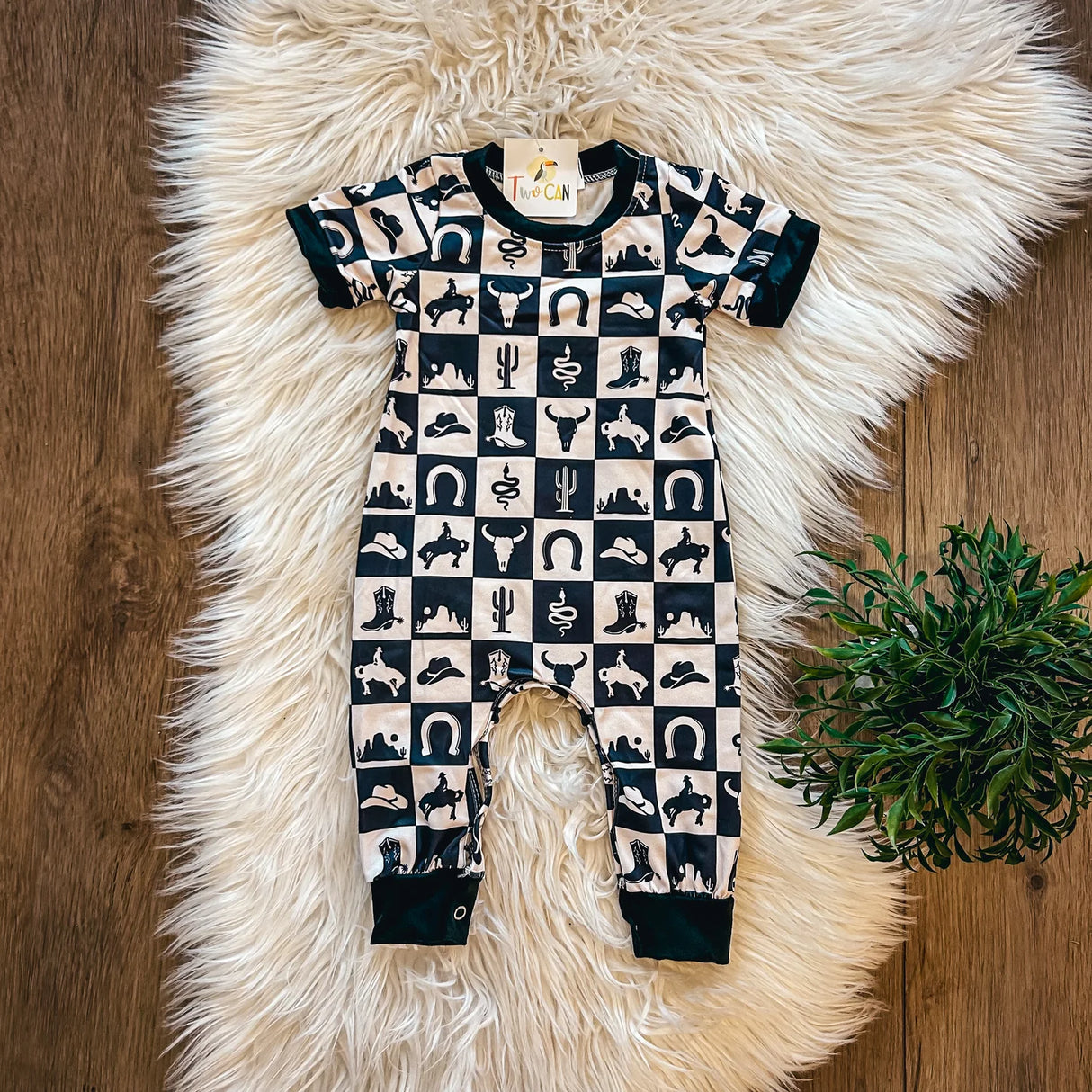 Western Checkered Baby Romper | TwoCan