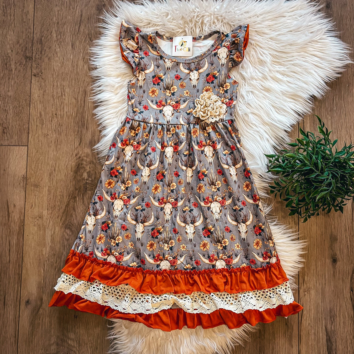 Western & Roses Triple Ruffle Dress | Twocan