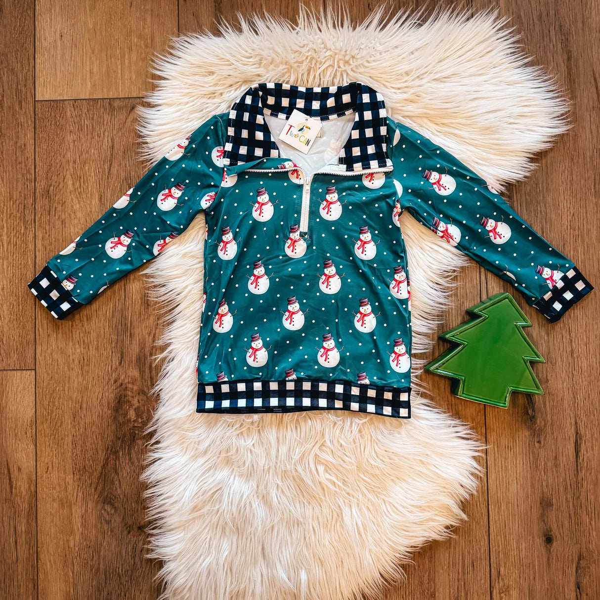 Gingham Snowman Quarter Zip | Twocan