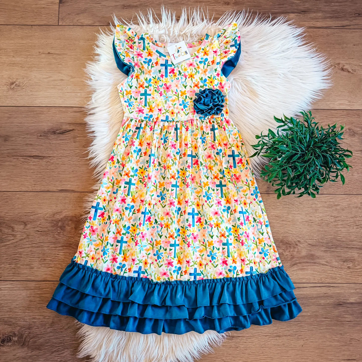 Bold Teal Crosses Maxi Dress | TwoCan