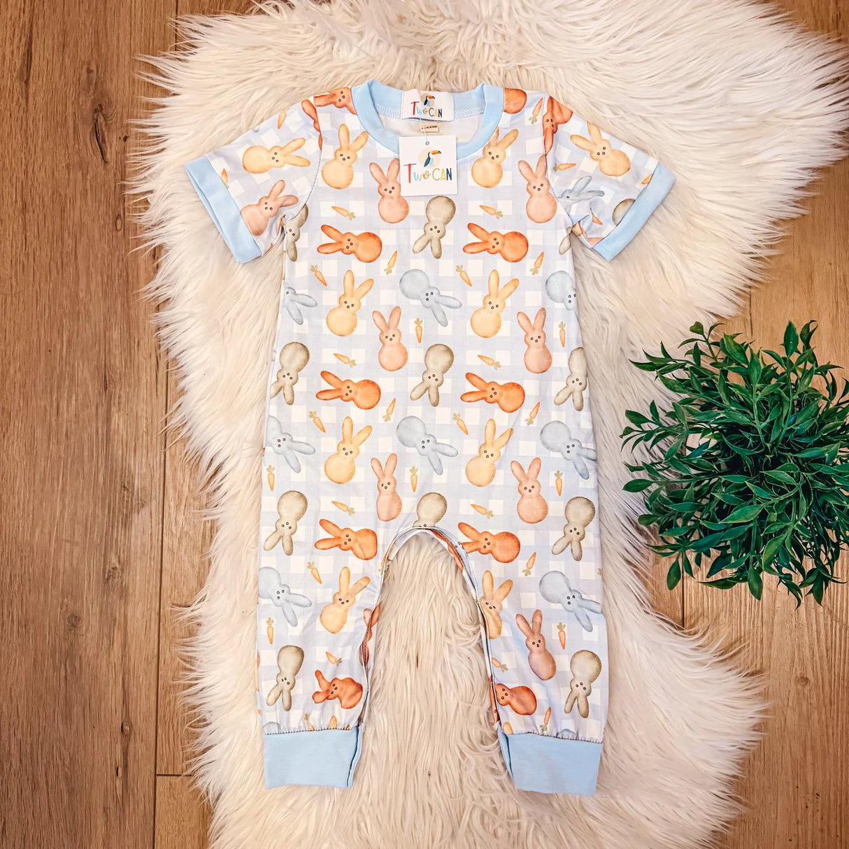 Plaid Easter Bunny Baby Romper | TwoCan